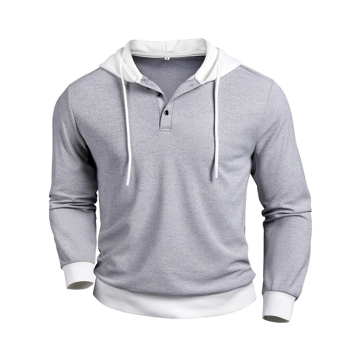 Sweat à capuche boutonné gaufré pour homme – Coupe slim à manches longues contrastantes