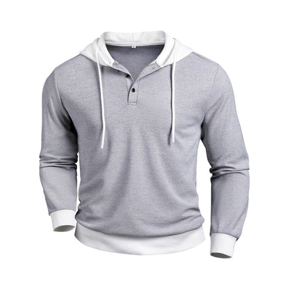 Sweat à capuche boutonné gaufré pour homme – Coupe slim à manches longues contrastantes