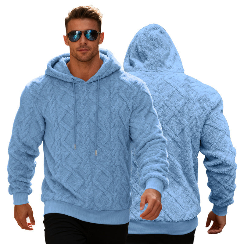 Men’s Plush Fleece Hoodie – Loose Fit Winter Pullover Sweatshirt