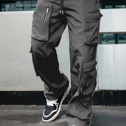 Pantalon cargo noir pour homme – Jogging d'extérieur coupe ample multi-zips pour le printemps/l'automne