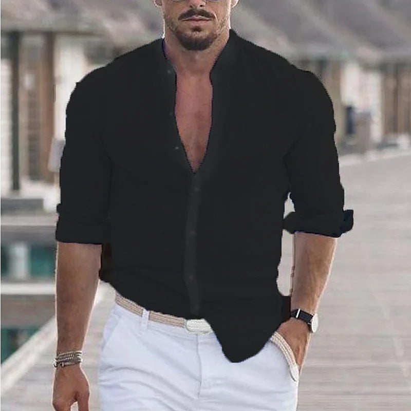Chemise en coton à manches longues Loom & Soul™ pour homme – Haut décontracté uni boutonné