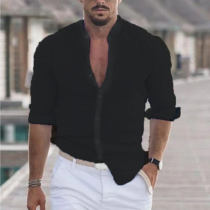Chemise en coton à manches longues Loom & Soul™ pour homme – Haut décontracté uni boutonné
