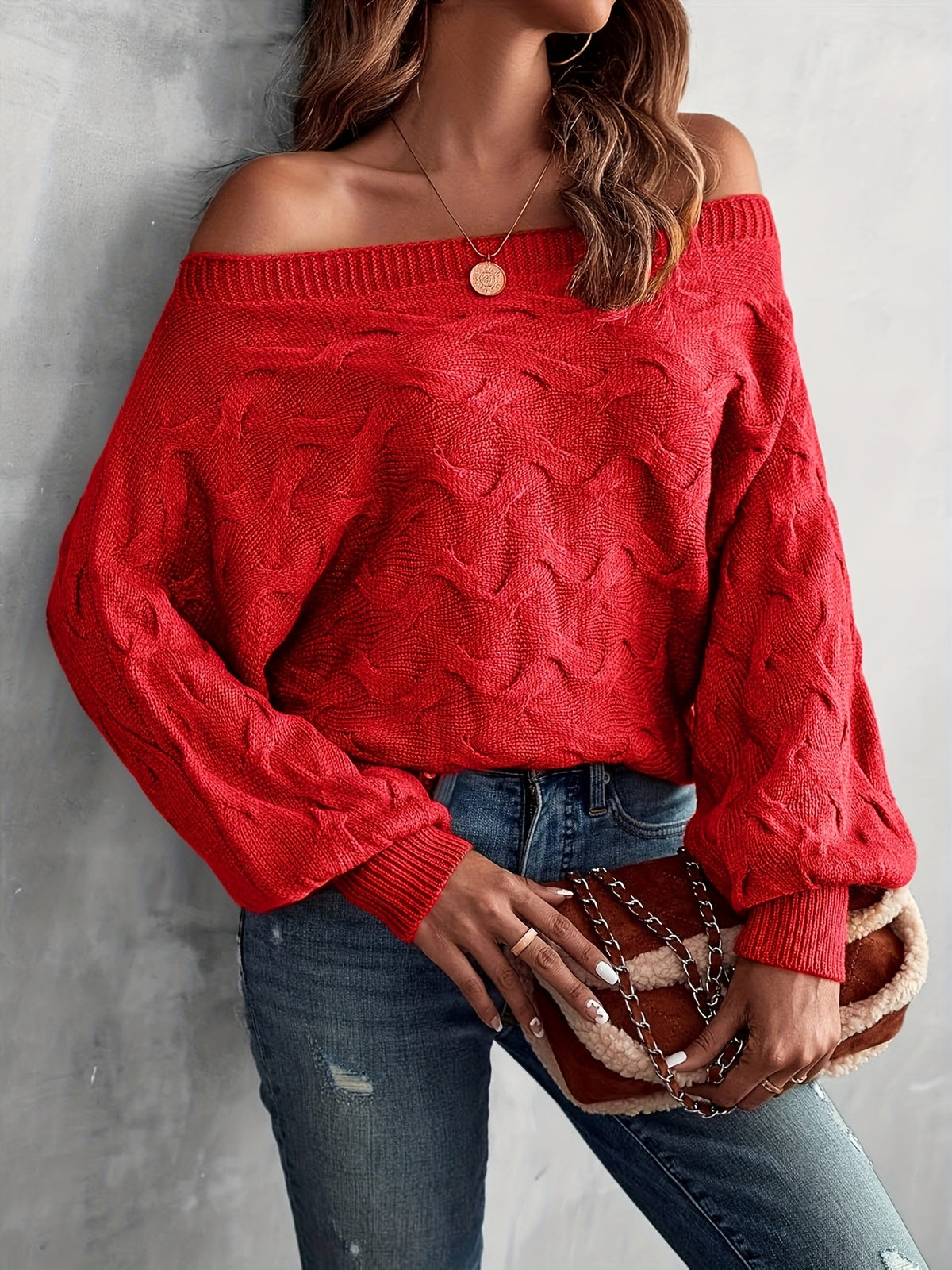 Chandail chauve-souris à épaules dénudées pour femme – Tricot ample toutes saisons