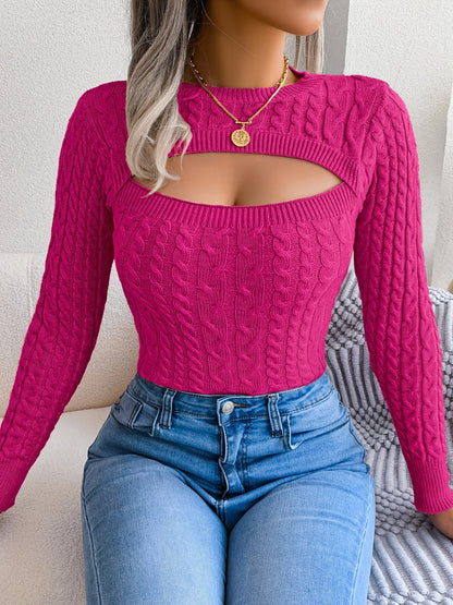 Women’s Hollow-Out Knit Sweater – Sexy Slim-Fit Pullover Top