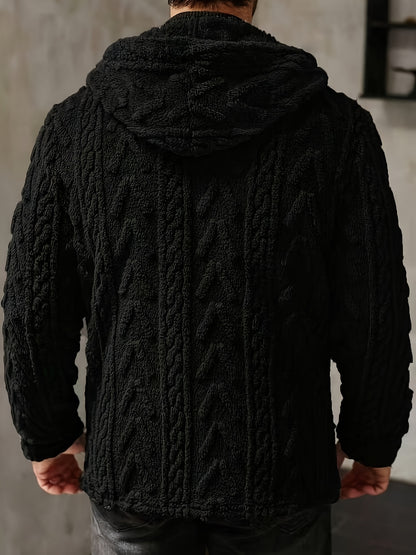 Men’s Teddy Fleece Hooded Jacket – Cozy Button-Up Winter Cardigan