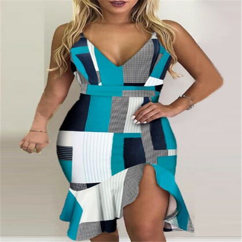 Robe midi asymétrique à dos nu – Robe d'été imprimée à bretelles pour les soirées
