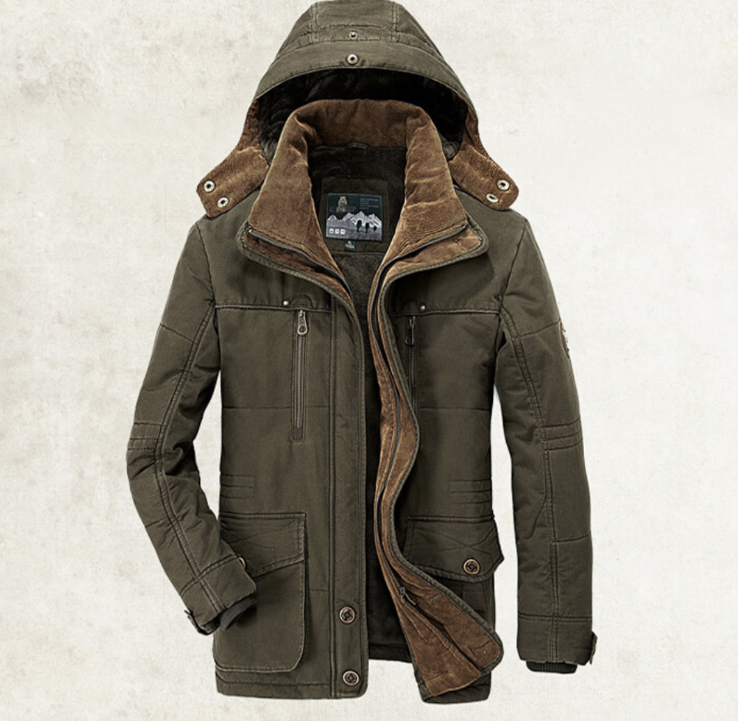 Manteau en coton à capuche pour homme – Cardigan d'hiver épais multi-poches