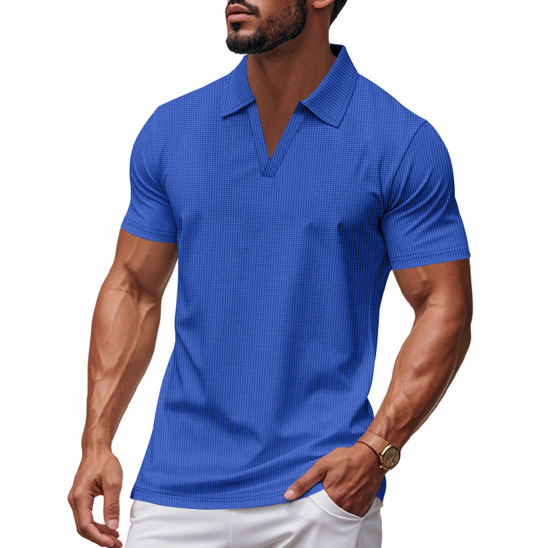 Polo gaufré pour homme – Col V manches courtes décontracté d'été