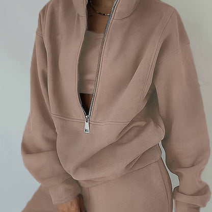 Plus Size Women’s Fleece Set – Zip-Up Hoodie & Pants Streetwear Outfit
