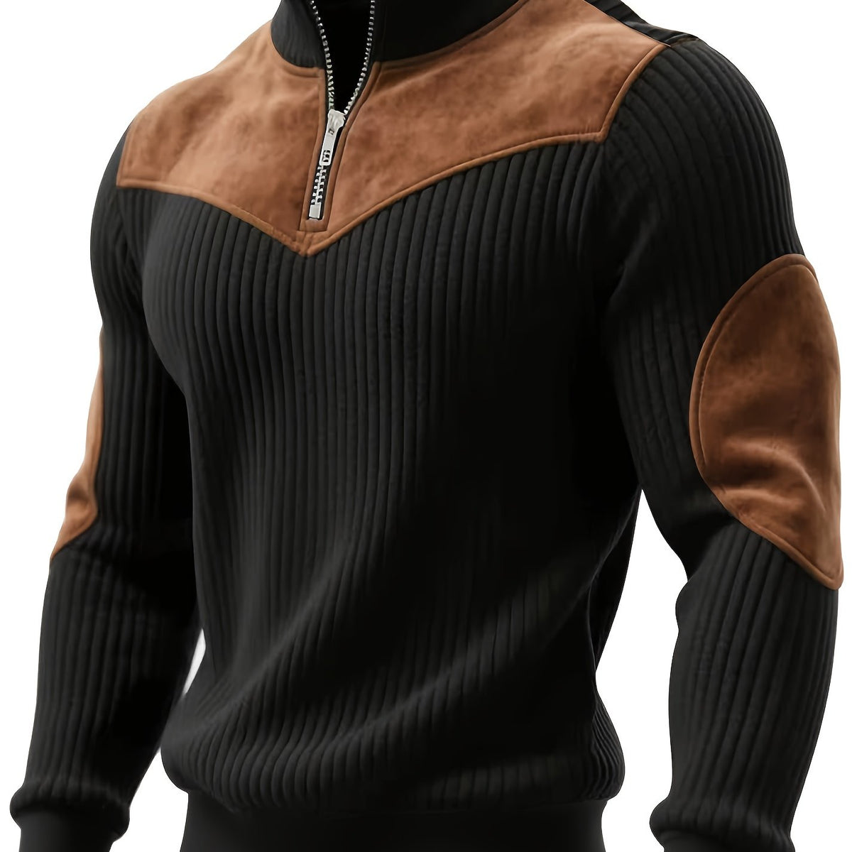 Pull Homme Demi-Zip Col Droit – Sweat Rétro Chaud et Côtelé