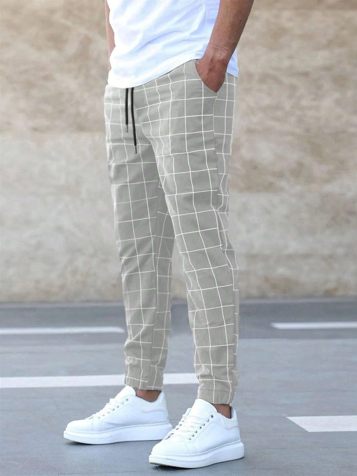 Pantalon à cordon à carreaux pour homme Loom & Soul™ – Pantalon décontracté en coton à jambe droite