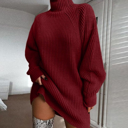 Robe pull col roulé Loom & Soul pour femme – Long pull d'hiver en maille avec tissu chaud imitation coton