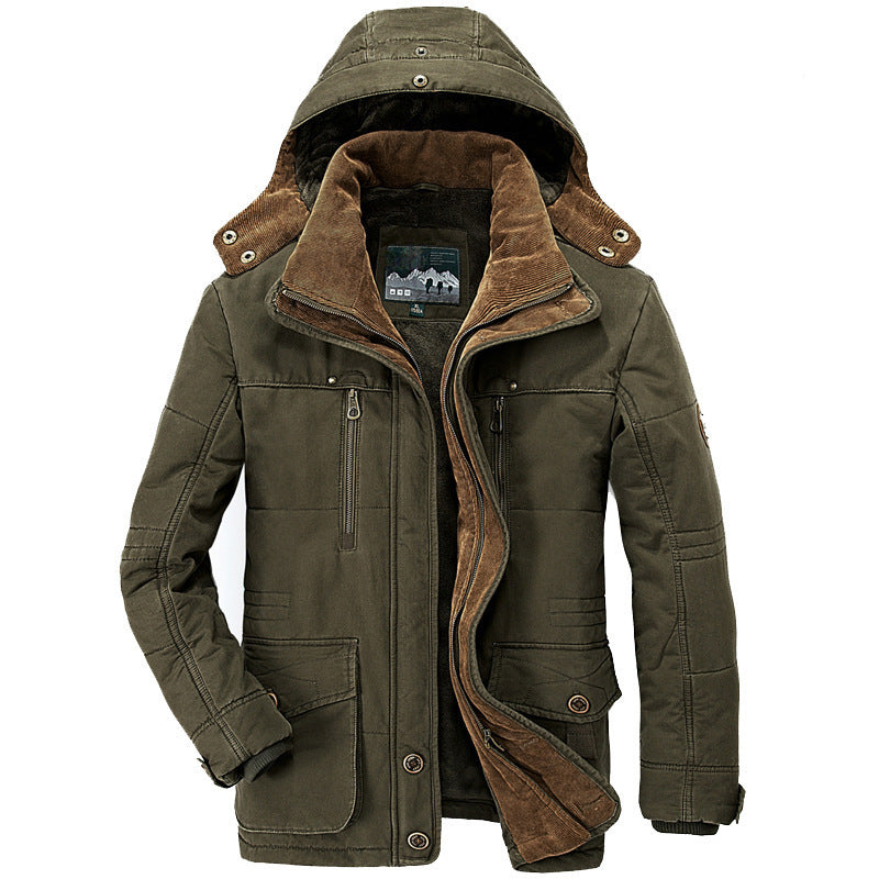 Manteau en coton à capuche pour homme – Cardigan d'hiver épais multi-poches