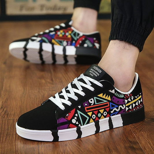 Loom & Soul™ Men’s Trendy Canvas Sneakers – Suede Stitching Lace-Up Casual Shoes with Rubber Sole