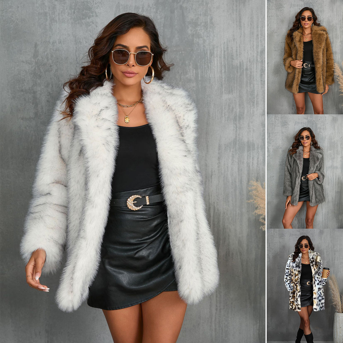 Manteau d'hiver en fausse fourrure moelleuse pour femme – Veste ample à revers
