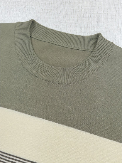 Chandail en maille rayé pour homme – Col rond classique à manches longues