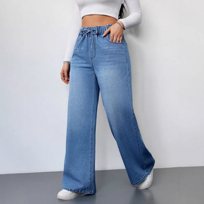 Jean large taille haute pour femme – Denim stretch avec cordon de serrage 2025
