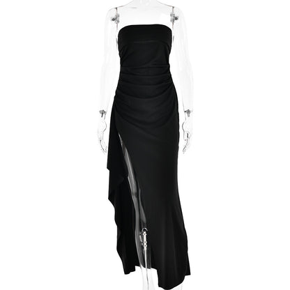Robe longue plissée bustier – Robe de soirée de demoiselle d'honneur élégante fendue