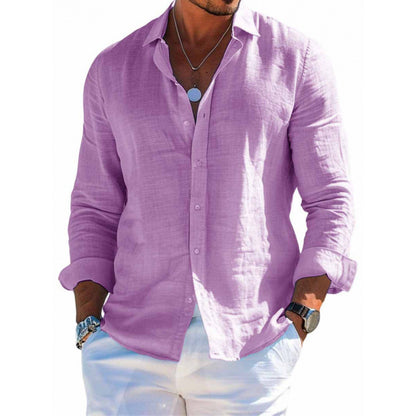 Chemise boutonnée à manches longues Loom & Soul™ pour homme – Haut décontracté coupe ample couleur unie à revers