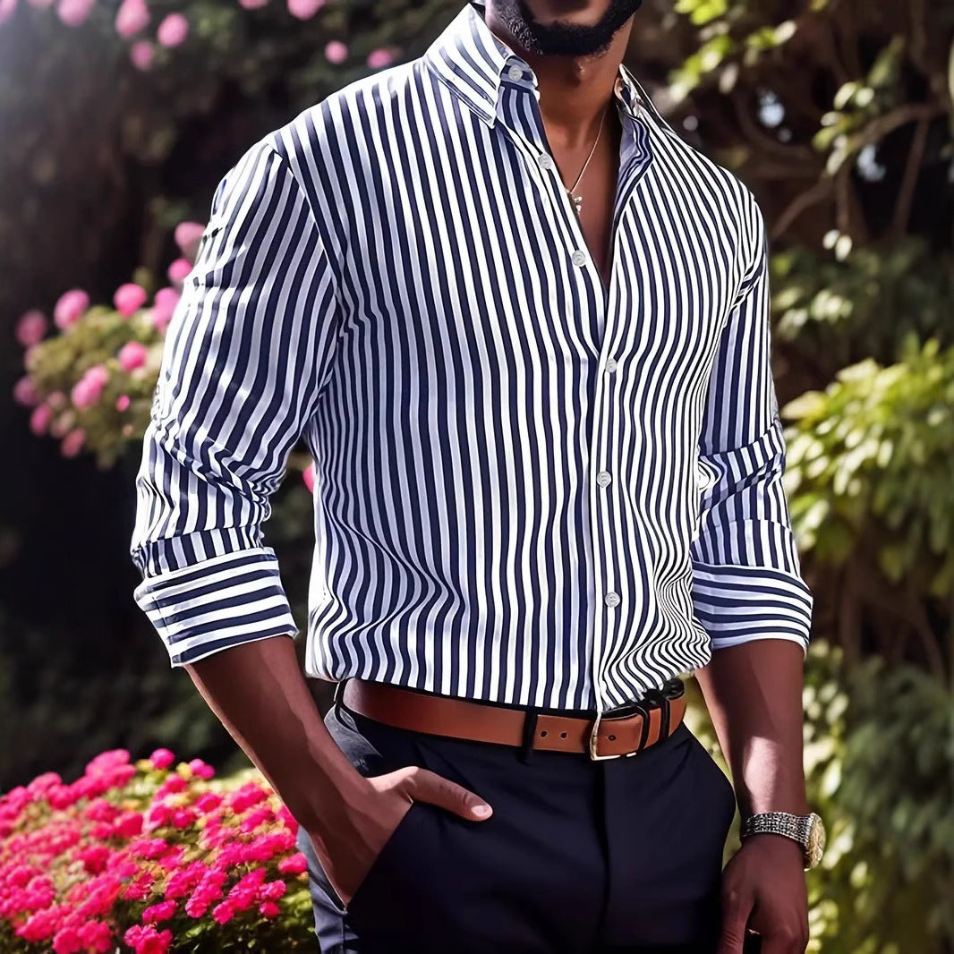 Loom & Soul™ Men’s Striped Long-Sleeve Shirt – Casual Lapel Button Down Top