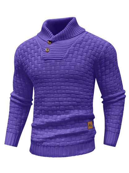 Pull en tricot gaufré pour homme – Grande élasticité avec col à revers