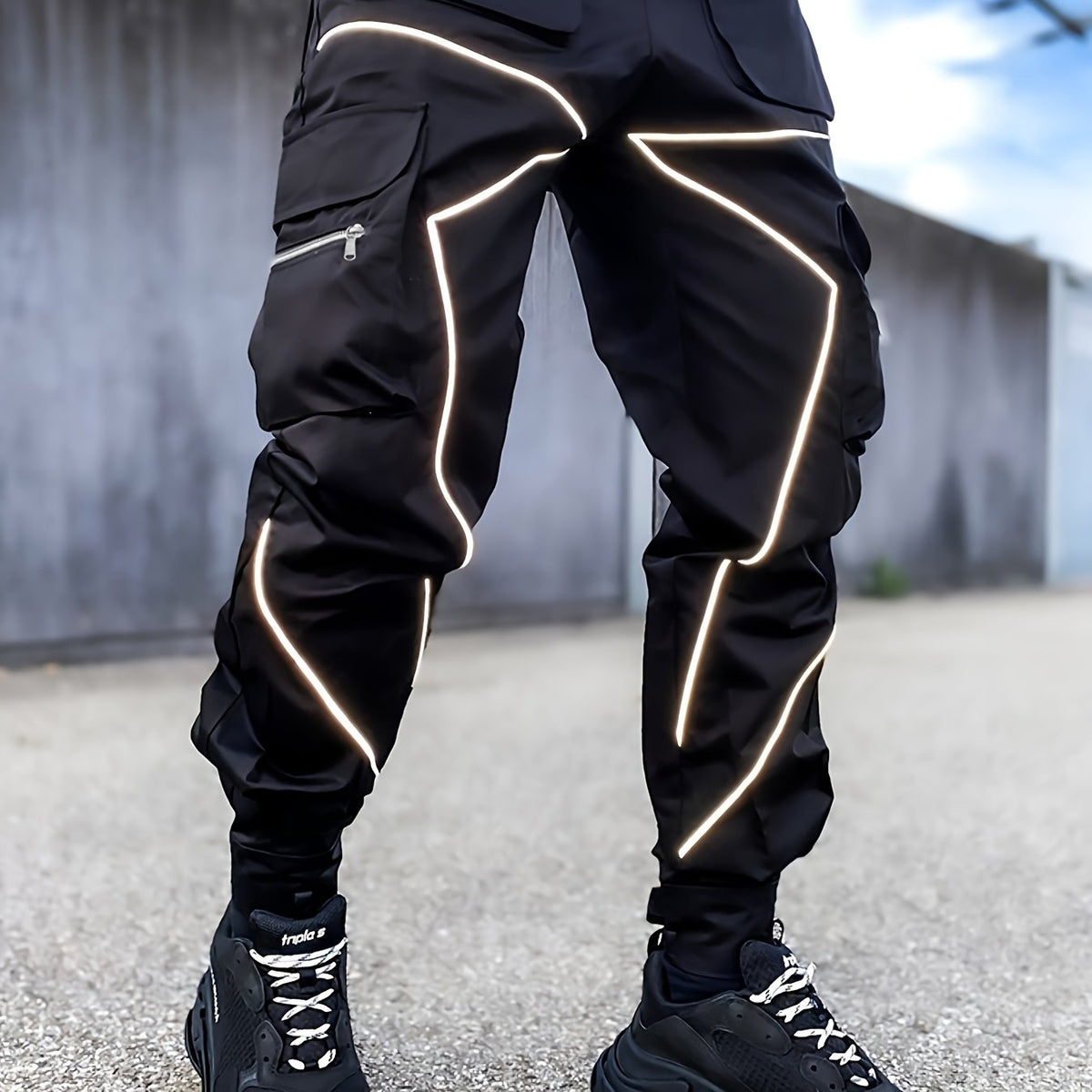 Pantalones cargo reflectantes para hombre – Pantalones deportivos holgados multibolsillos