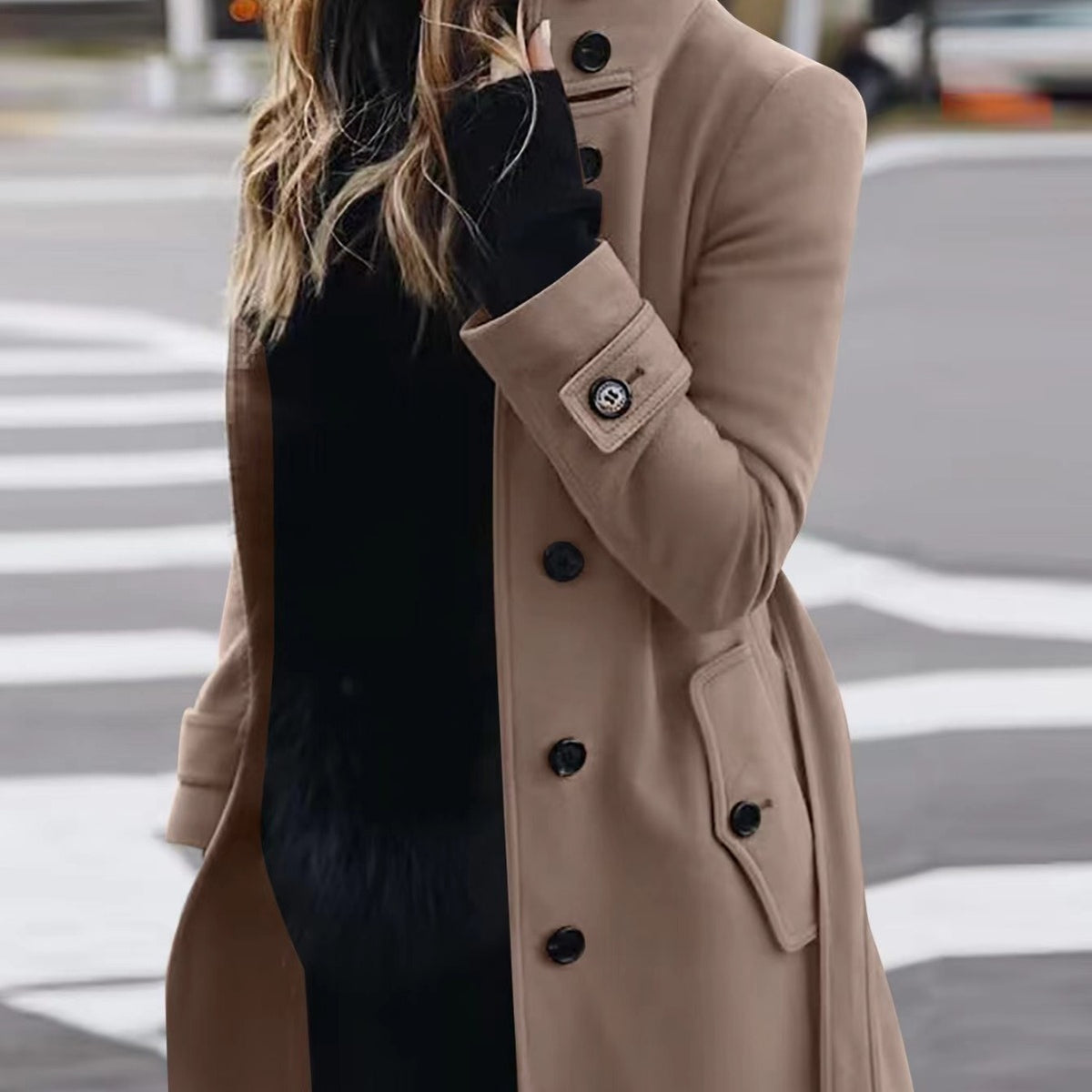 Loom & Soul™ Woolen Stand-Collar Coat – Women’s Slim-Fit Winter Cardigan with Single-Breasted Design