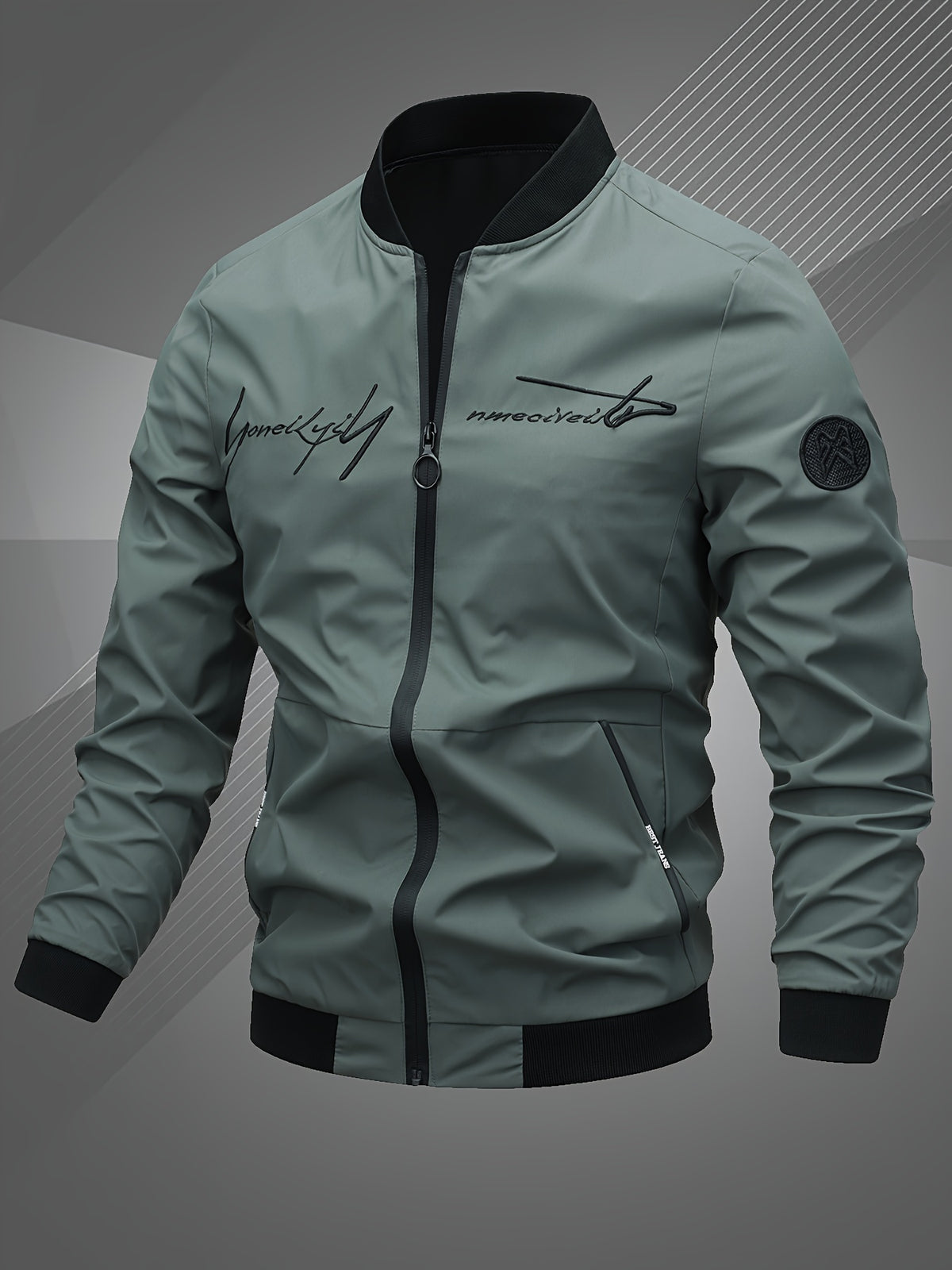 Men’s Letter Embroidered Bomber Jacket – Sporty Casual Streetwear