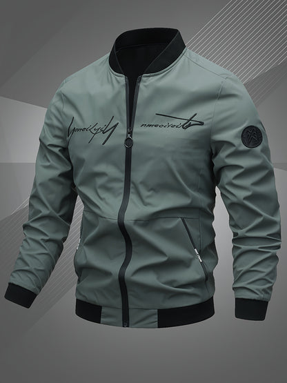 Men’s Letter Embroidered Bomber Jacket – Sporty Casual Streetwear