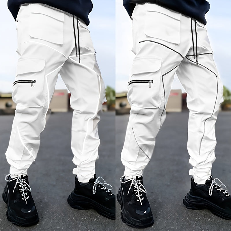 Pantalones cargo reflectantes para hombre – Pantalones deportivos holgados multibolsillos