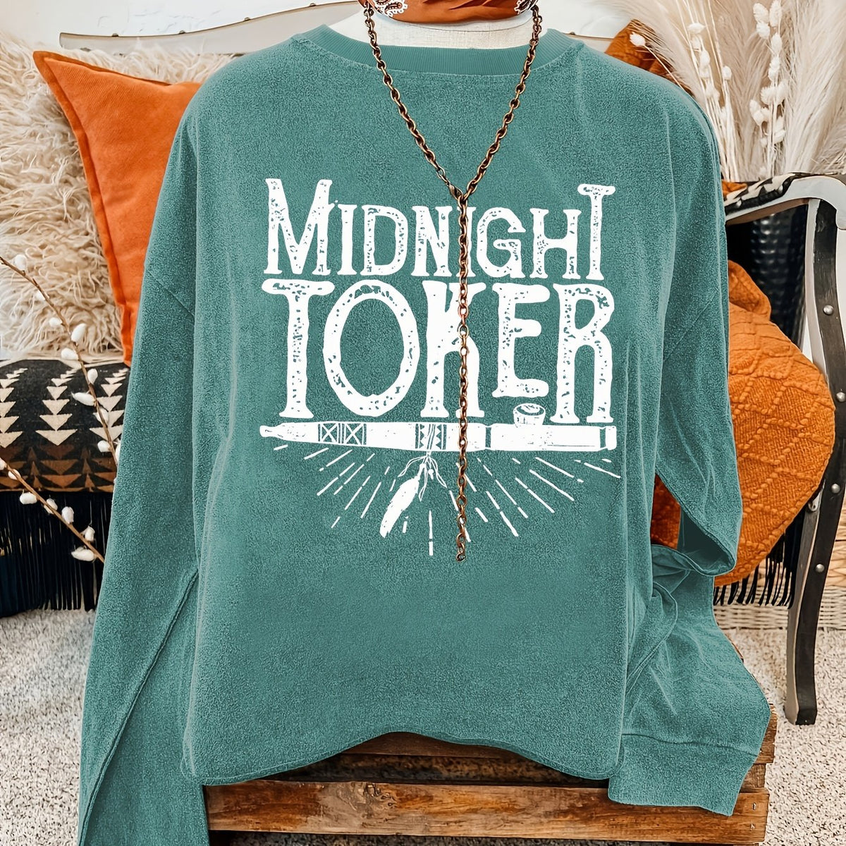 Sweat-shirt Femme Décontracté Col Rond Teal Motif Soleil Graphique