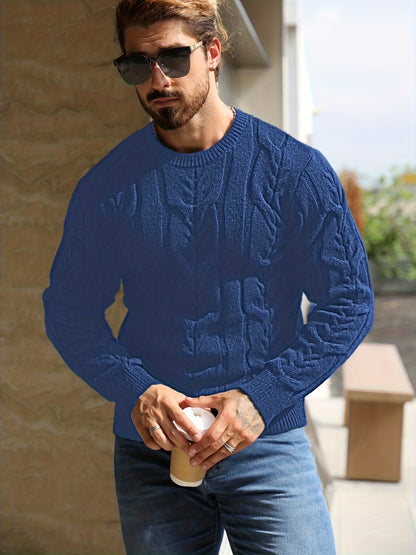 Suéter de punto a rayas para hombre – Suéter suave con cuello redondo y ribete acanalado