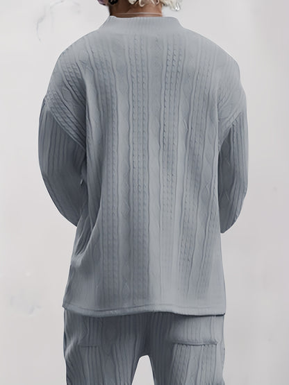 Men’s V-Neck Knit Sweater – Jacquard Rib Casual Pullover