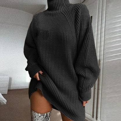 Robe pull col roulé Loom & Soul pour femme – Long pull d'hiver en maille avec tissu chaud imitation coton