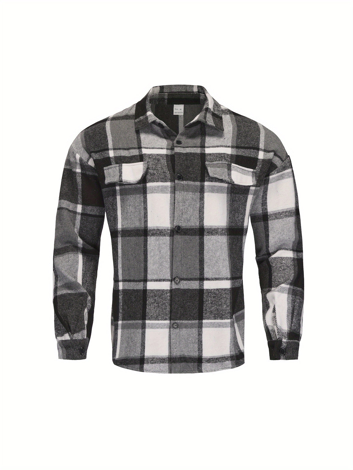 Men’s Vintage Plaid Shirt – Black & White Check Loose Button-Up Top