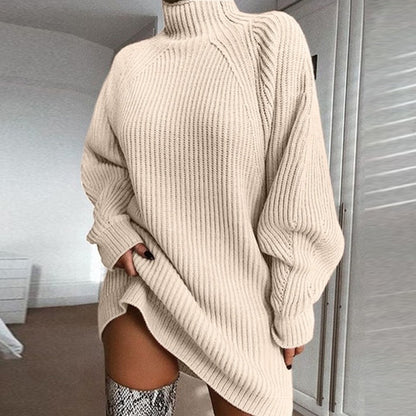 Robe pull col roulé Loom & Soul pour femme – Long pull d'hiver en maille avec tissu chaud imitation coton