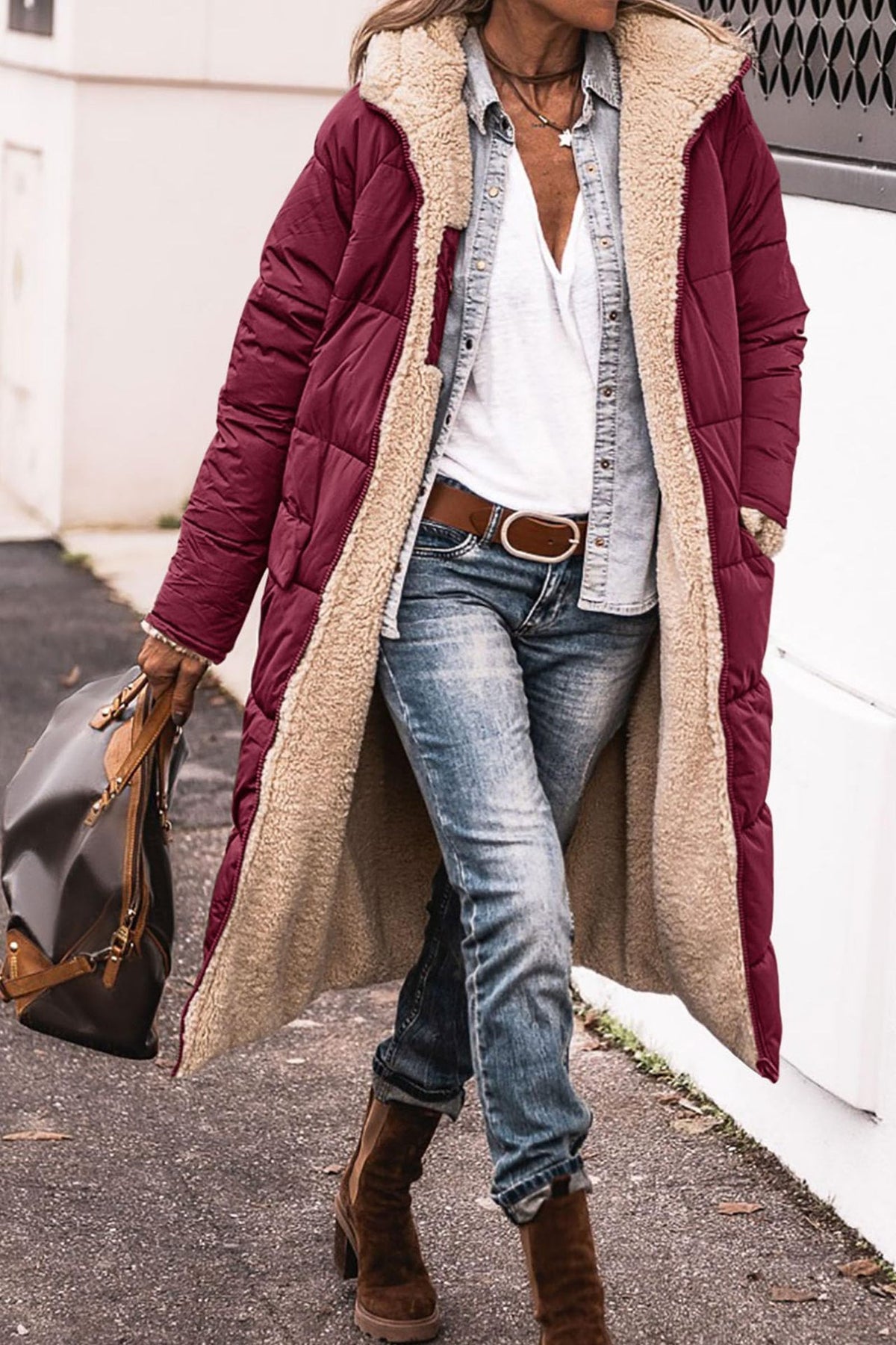 Manteau long Street Chic™ Loom & Soul — Veste mi-longue en mélange de coton pour femme avec poches | Élégante, confortable et confiante
