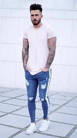 Loom & Soul™ Jeans desgastados nostálgicos – Denim azul claro ajustado para hombre