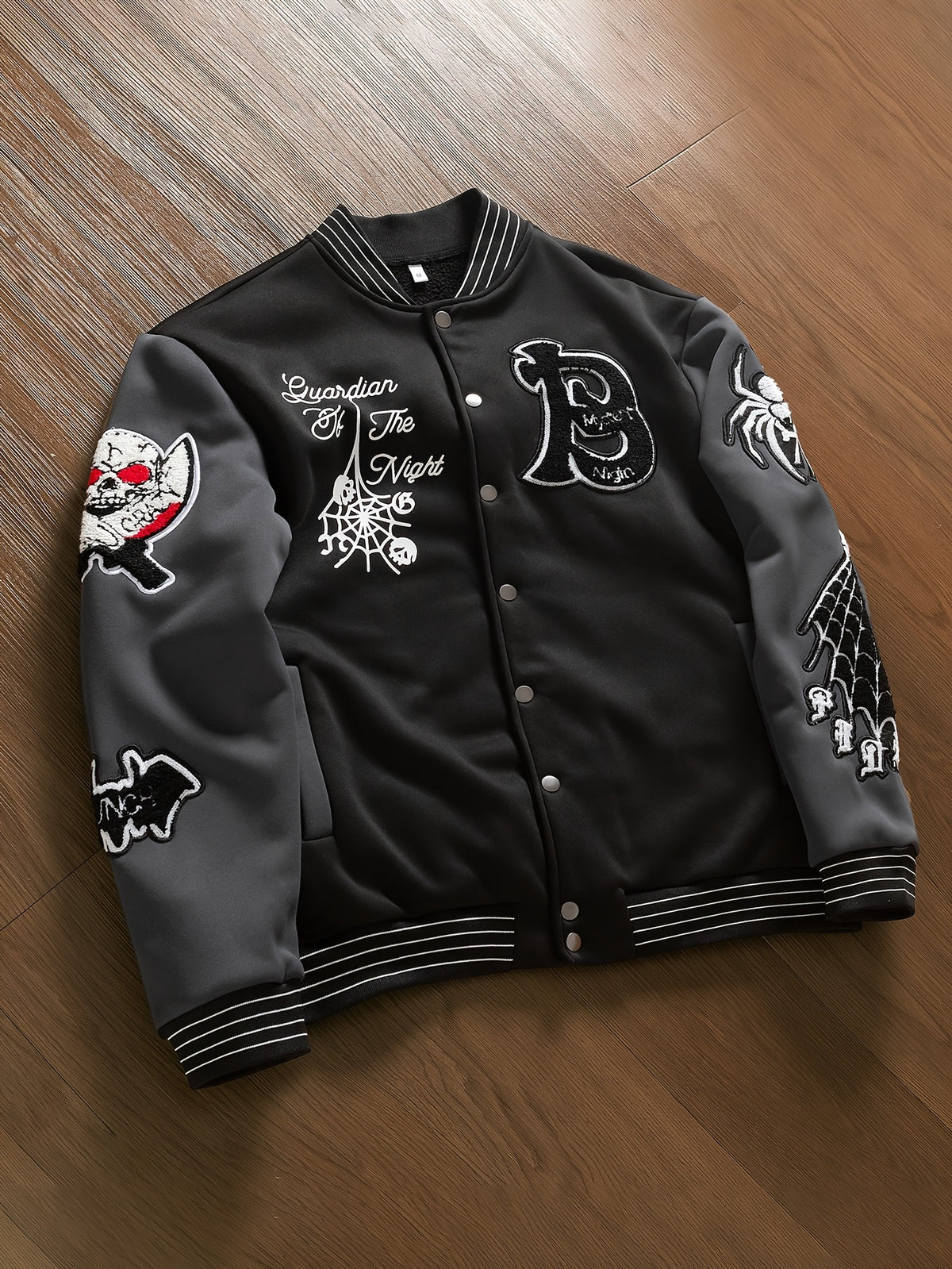 Veste de baseball brodée à lettres pour homme – Streetwear noir et gris