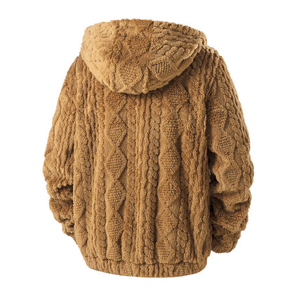 Men’s Hooded Fleece Zip-Up Jacket – Corduroy Casual Fit