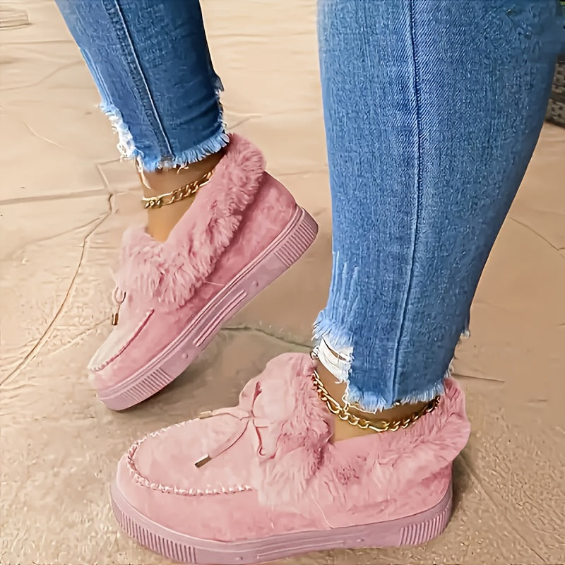 Bottes de neige compensées douillettes pour femme – Chaussures d'hiver à nœud confortables
