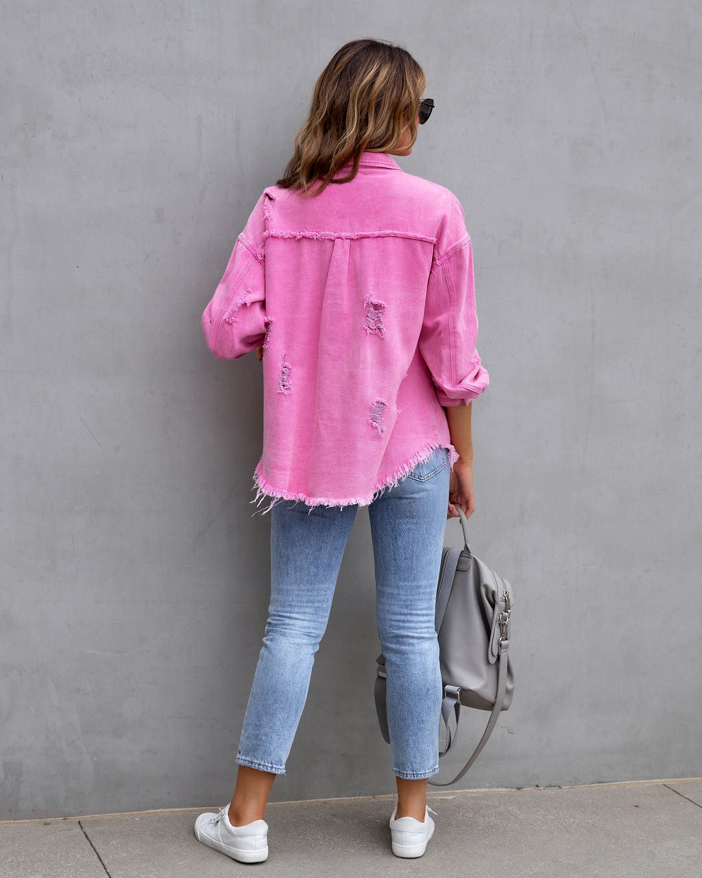 Veste chemise déchirée Loom & Soul pour femme – Haut décontracté ample boutonné pour le printemps et l'automne