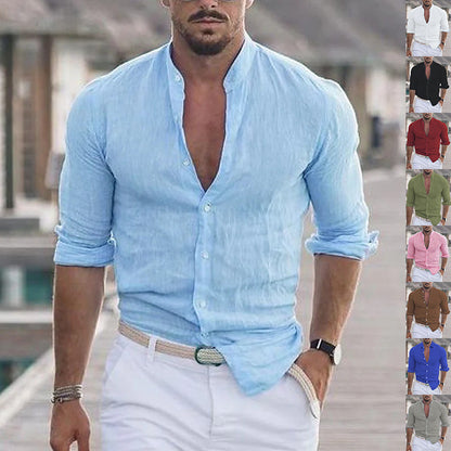 Chemise en coton à manches longues Loom & Soul™ pour homme – Haut décontracté uni boutonné