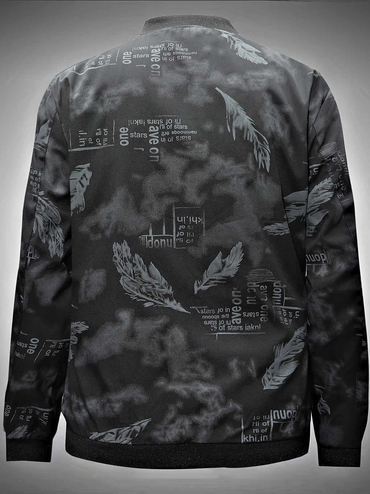 Men’s Feather Print Track Jacket – Zip-Up Baseball Collar Street Coat