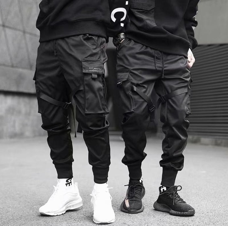 Loom & Soul™ Pantalon Sarouel Jogger à Rubans – Pantalon Cargo Streetwear Multi-Poches Homme