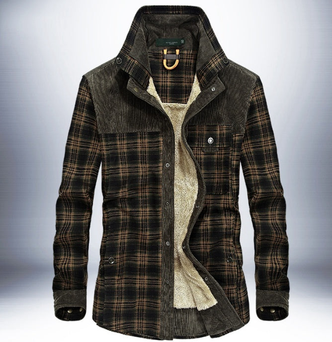 Veste à carreaux d'hiver Loom & Soul™ pour homme – Manteau militaire épais en coton doublé de polaire pour la chaleur et un style classique