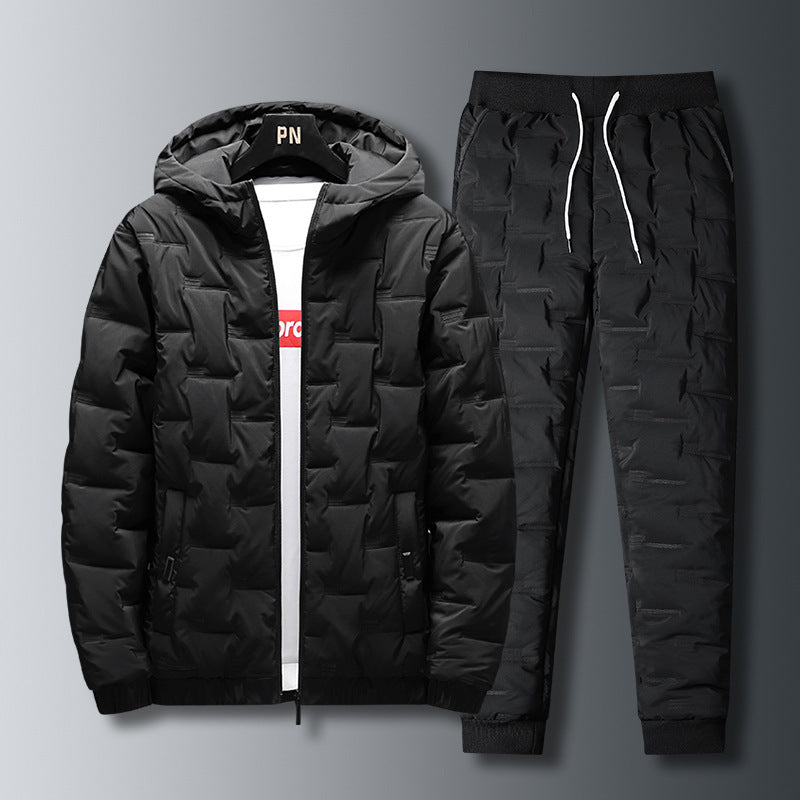 Loom & Soul™ Men’s Down Padded Suit Set – Hooded Winter Jacket & Matching Pants for Warmth and Style