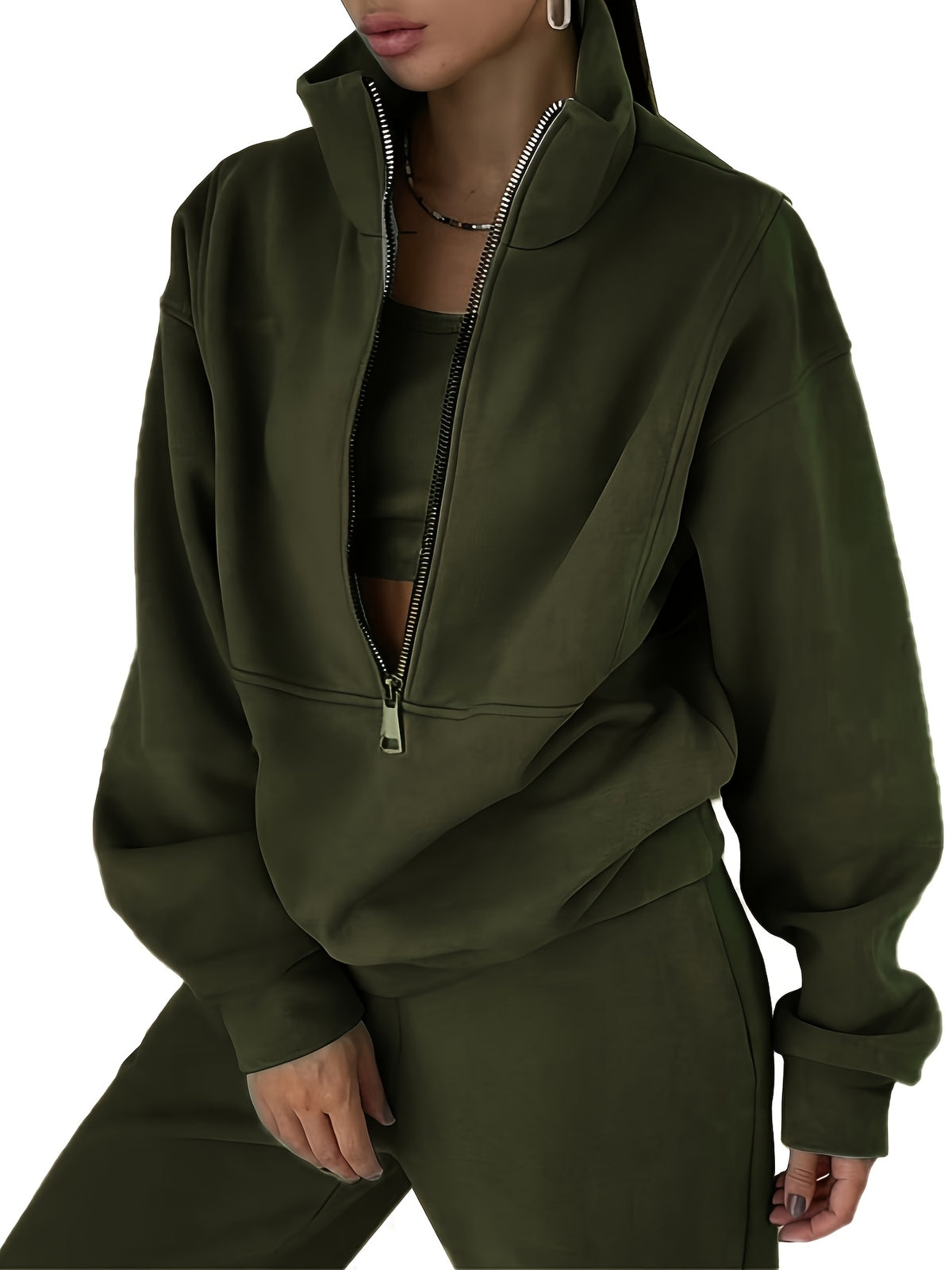 Plus Size Women’s Fleece Set – Zip-Up Hoodie & Pants Streetwear Outfit
