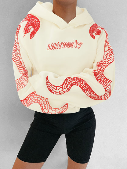 Sweat à Capuche Rouge Femme – Imprimé Phénix & Papillon Style Urbain