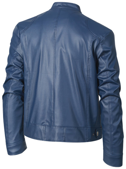 Men’s Windproof PU Jacket – Stand Collar Motorcycle Street Coat